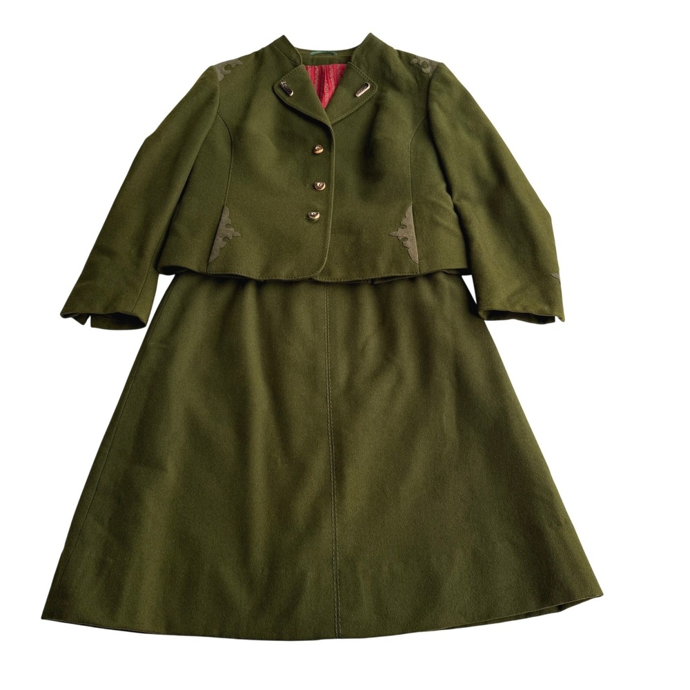 VTG Lindner Traditional Tyrolean Loden Lined Wool‎ Jacket Skirt Suit Set sz 44 M